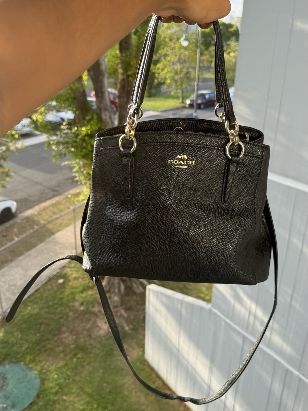 Coach Black Leather Shoulder Bag with Gold Hardware
